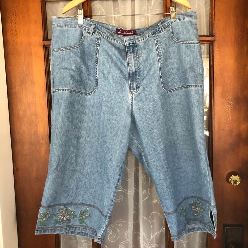 Cute Altered Embroidered Jean Capris